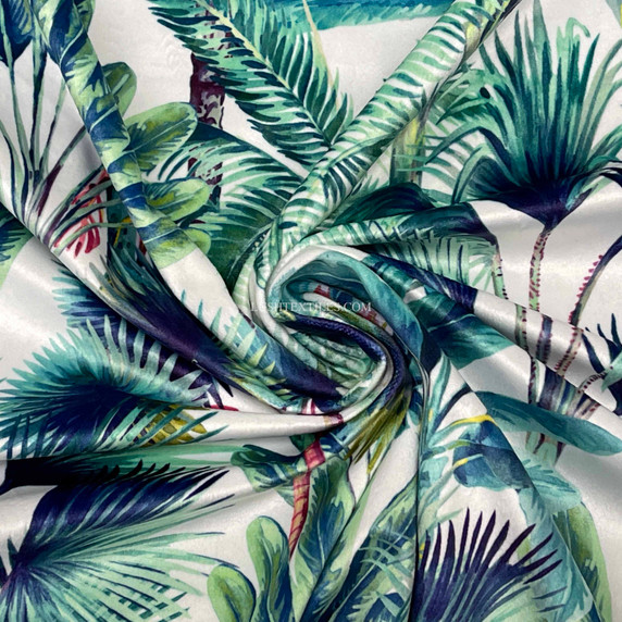 Palm Springs Digital Print Plush Velvet Curtain Fabric, Natural