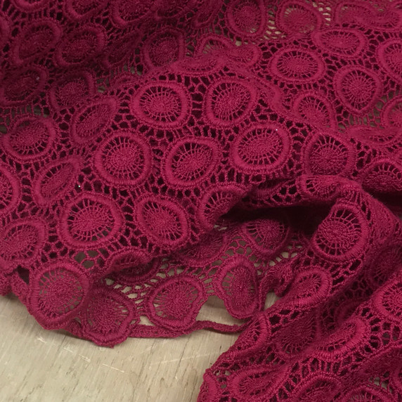 Wine Red Heavy Cotton Net Lace Bridal Fabric Guipure Cut Work Couture Lace