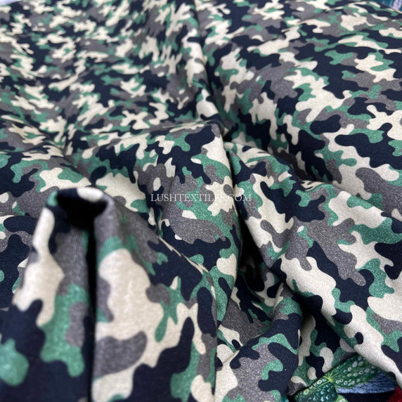 Army Camo Cotton Jersey Stretch Fabric,  Jungle