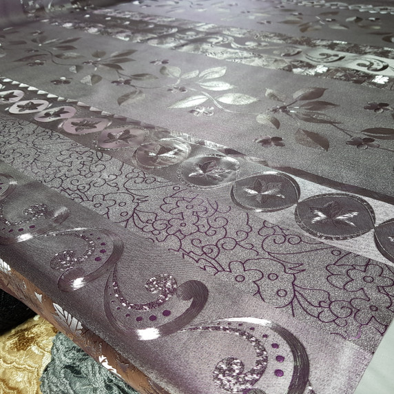 Metallic Embossed Floral PVC Oilcloth Fabric, Lilac