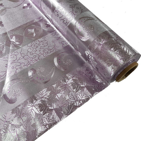 Metallic Embossed Floral PVC Oilcloth Fabric, Lilac
