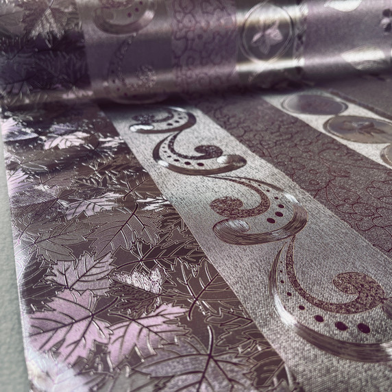 Metallic Embossed Floral PVC Oilcloth Fabric, Lilac