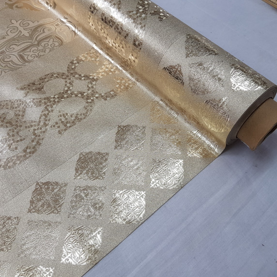 Metallic Damask Embossed PVC Oilcloth Fabric, Gold