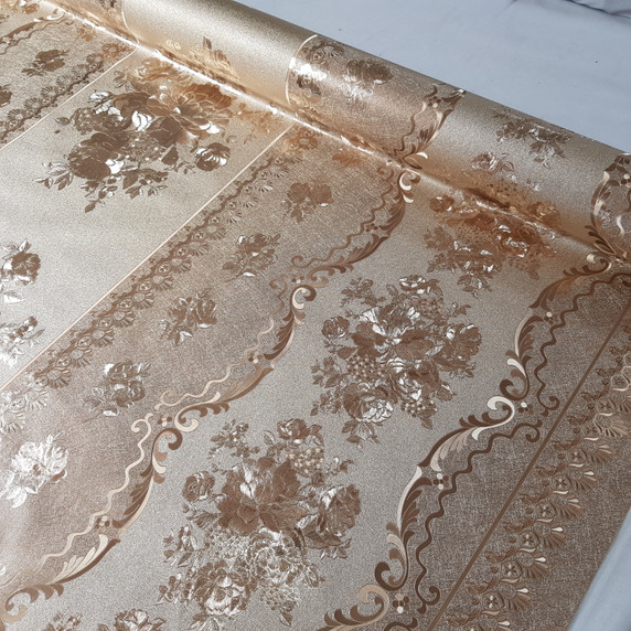 Metallic Roses PVC Oilcloth Fabric, Gold