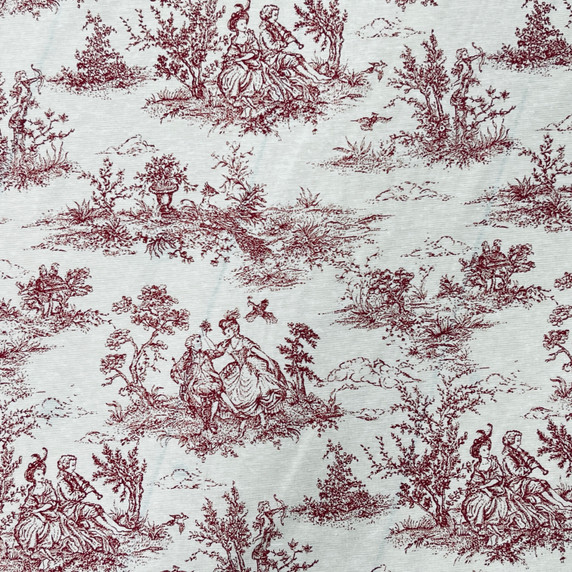 French Toile De Jouy Vintage Cotton  Fabric, Red