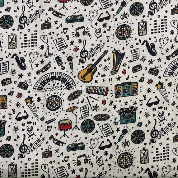 Musical Instruments Print Cotton Craft Fabric, 140cm Wide