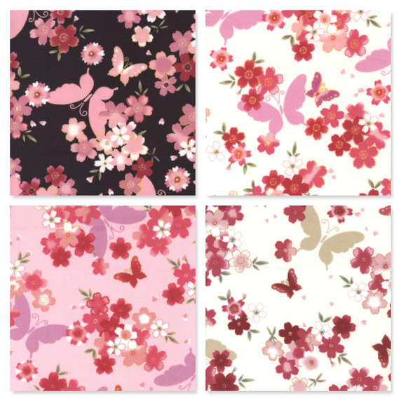 Butterfly Floral Flowers Rose & Hubble Cotton Fabric