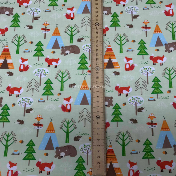 Woodland Tree Camping Fox Rose & Hubble Cotton Poplin Fabric