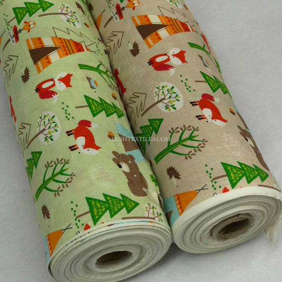 Woodland Tree Camping Fox Rose & Hubble Cotton Poplin Fabric