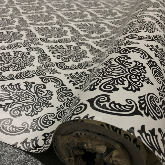 By the Metre Black Damask PVC, Cream