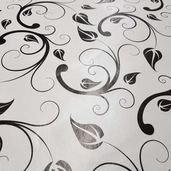 By The Metre Black Floral Leaf PVC