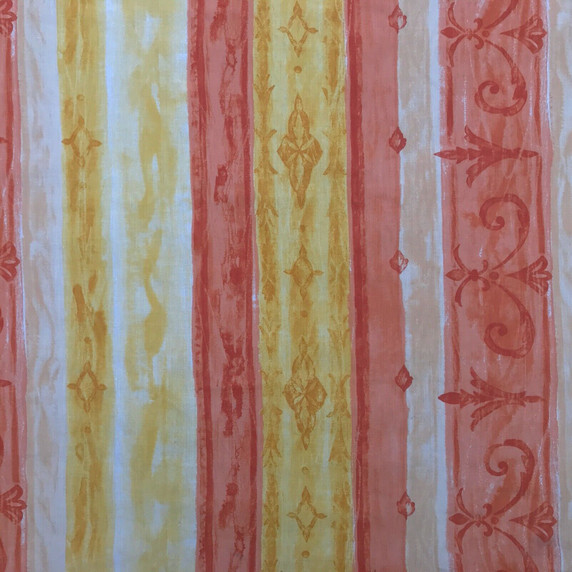 Multi Striped Vintage Cotton Fabric Curtain Material, Orange/Yellow