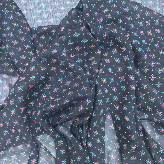 Small Pretty Flower Print Chiffon Fabric, Black