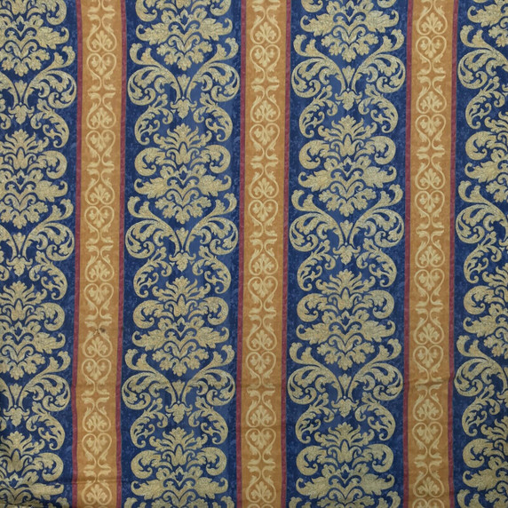 Damask Vintage Cotton Print Craft Fabric, Blue/Gold Damask Vintage Cotton Print Craft Fabric, Blue/Gold