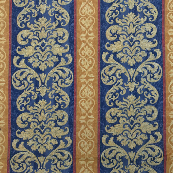 Damask Vintage Cotton Print Craft Fabric, Blue/Gold Damask Vintage Cotton Print Craft Fabric, Blue/Gold