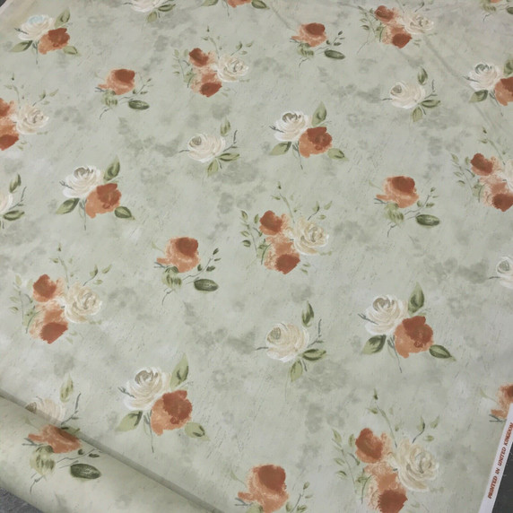Terracotta Roses Flowers Vintage Cotton Fabric Terracotta Roses Flowers Vintage Cotton Fabric