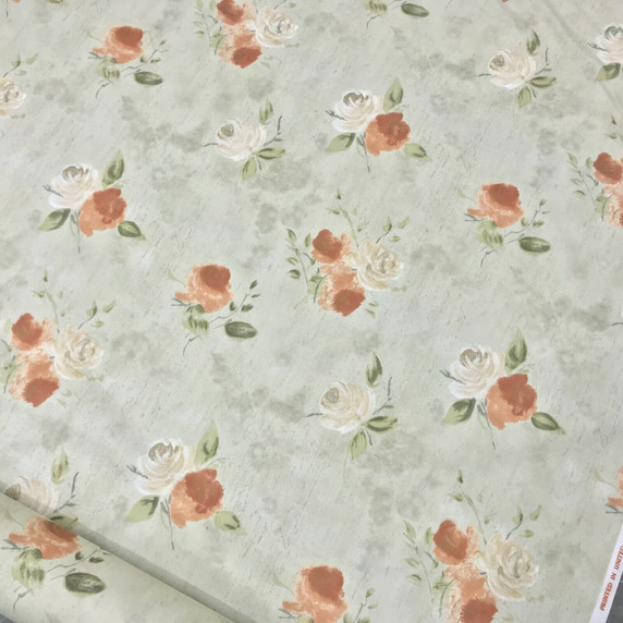 Terracotta Roses Flowers Vintage Cotton Fabric