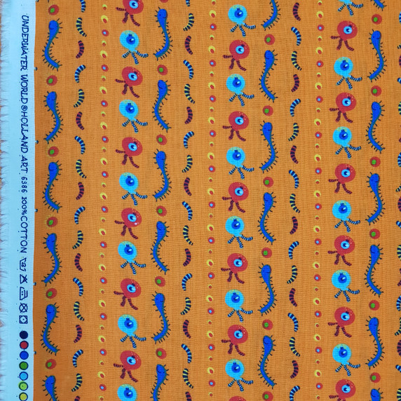 Underwater World Cotton Poplin Fabric, Orange