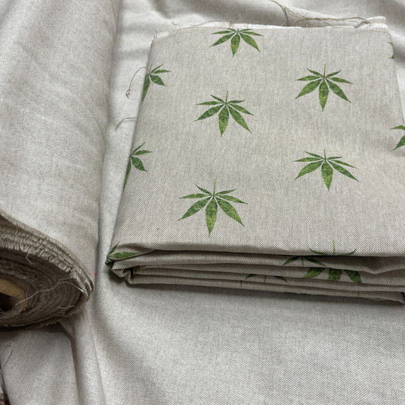 Digital Cotton Linen Fabric, Hemp Leaf