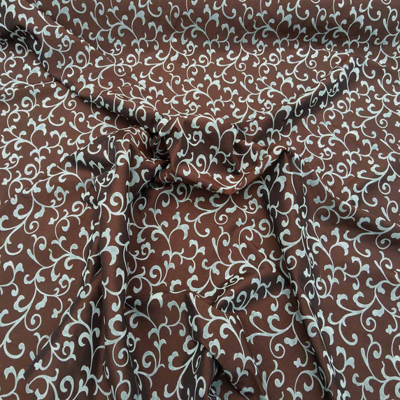 UK Wholesale taffeta fabrics, Duck Egg Floral Velvet Flock Taffeta Fabric, Brown