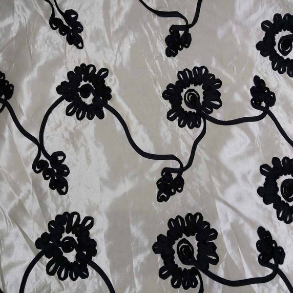 Black Sunflower Ribbon Taffeta Fabric, Cream