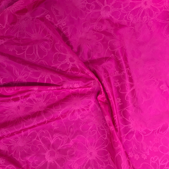 UK wholesaler of dress fabrics Sunflower Floral Velvet Flock Taffeta Fabric, Cerise