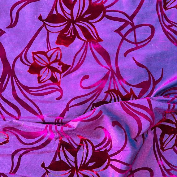 Taffeta by Prestige Textiles, Liberty Floral Velvet Flock Taffeta Fabric, Purple