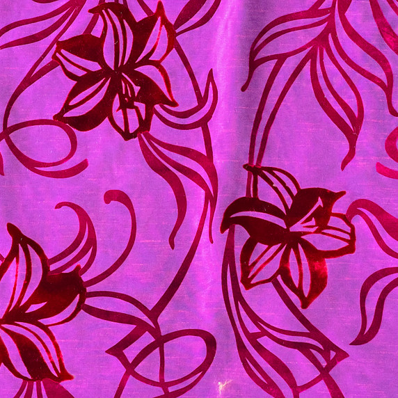 Taffeta by Prestige Textiles, Liberty Floral Velvet Flock Taffeta Fabric, Purple