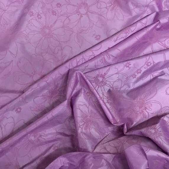 UK wholesaler of dress fabrics Sunflower Floral Velvet Flock Taffeta Fabric, Pink