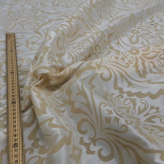 Prestige fabrics Cream Damask Velvet Flock Taffeta Fabric