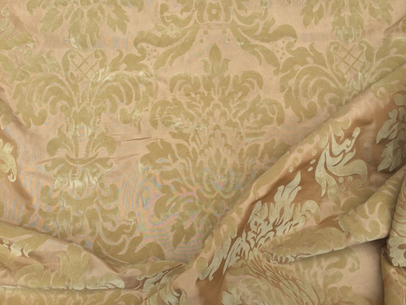 Gold Damask Velvet Flock Taffeta Fabric