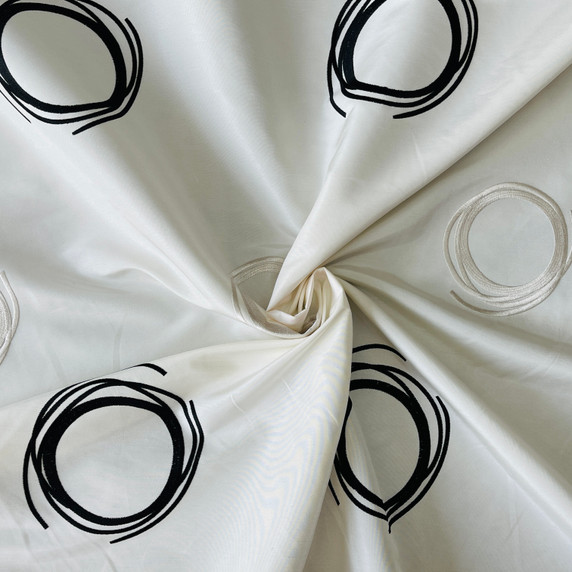 Prestige wholesale fabrics, Embroidery Circles Silk Taffeta Fabric, Cream