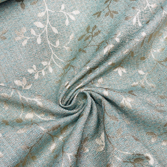 Beige Floral Upholstery Curtain Brocade Fabric, Green