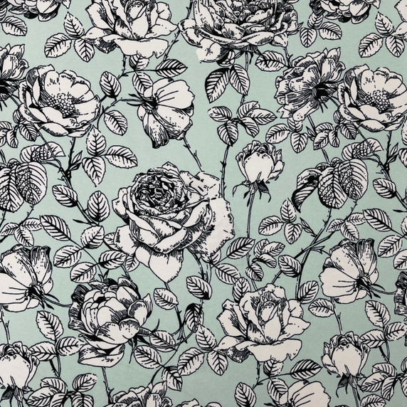 Premium Rose Viscose Crepe Floral Dress Fabric, Mint