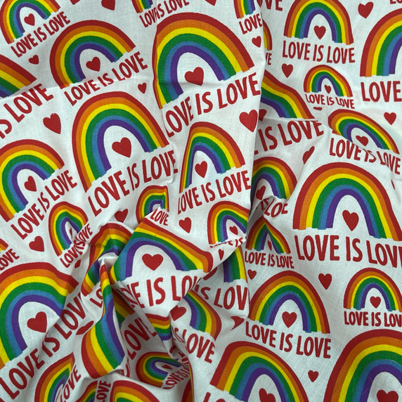 Love Is Love Rainbow Pride Polycotton Fabric