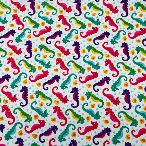 Seahorse and sea shells printed Polycotton dressmaking crafts quilting dolls house Fabric by Prestige Fashion