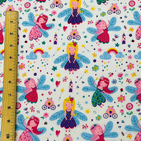 Girls Fairies/Fair Print princess printed Polycotton dressmaking crafts quilting dolls house Fabric by Prestige Fashion