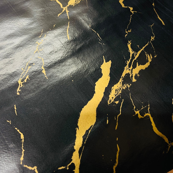Marble PVC Tablecloth Oilcloth Fabric, Black/Gold