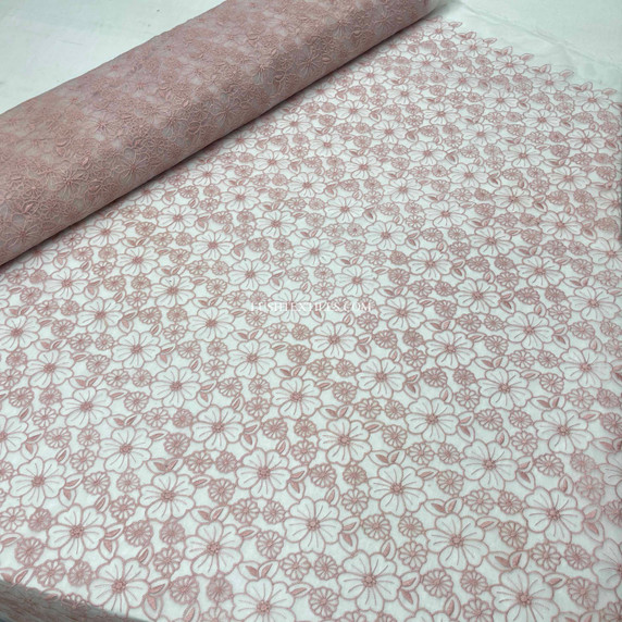 Prestige Dusky Pink Floral Guipure Organza Lace, White