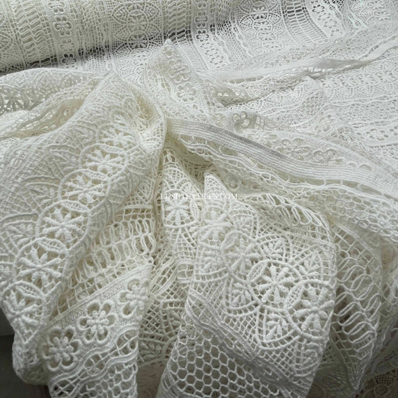 Prestige Floral Guipure Lace Swiss Frill Fabric, Cream