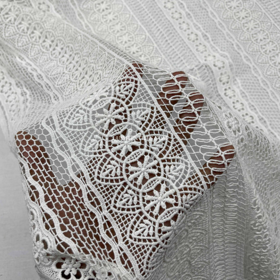 Prestige Floral Guipure Lace Swiss Frill Fabric, Cream