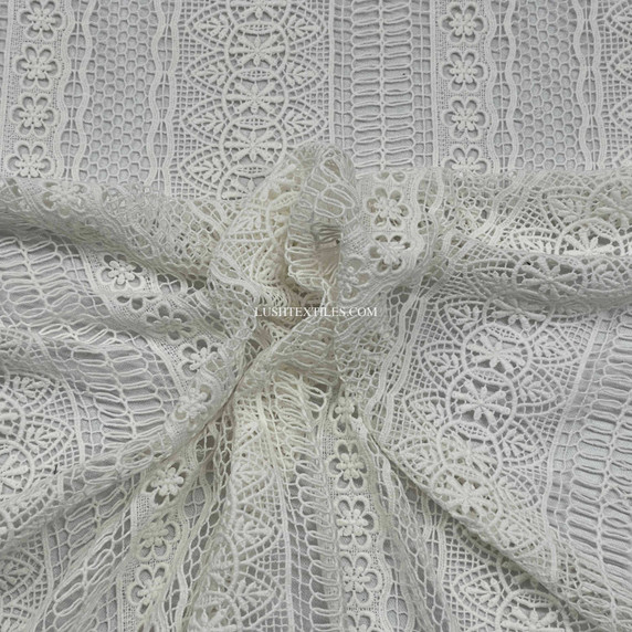 Prestige Floral Guipure Lace Swiss Frill Fabric, Cream