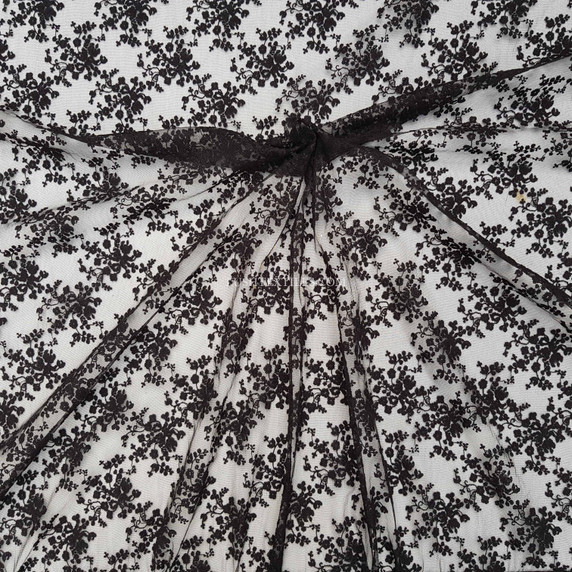 Prestige Blossom Floral Embroidery Net Lace Fabric, Black