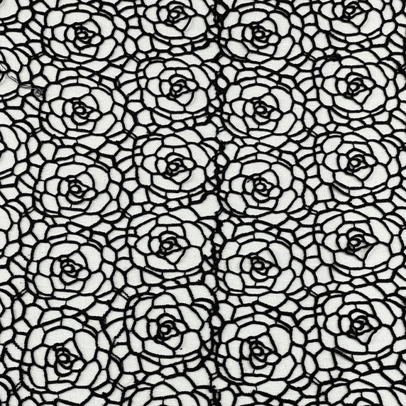 All Over Rose Guipure French Venice Lace Fabric, Black