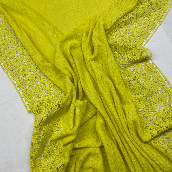 Daisy Floral Embroidery French Venice Lace Fabric, Lime Green