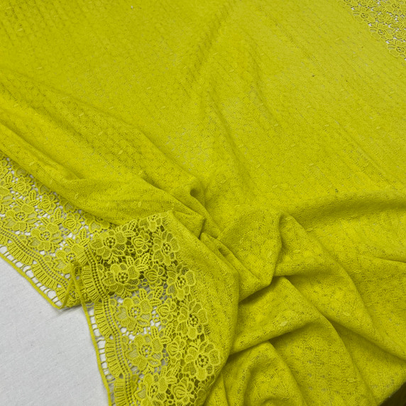 Daisy Floral Embroidery French Venice Lace Fabric, Lime Green