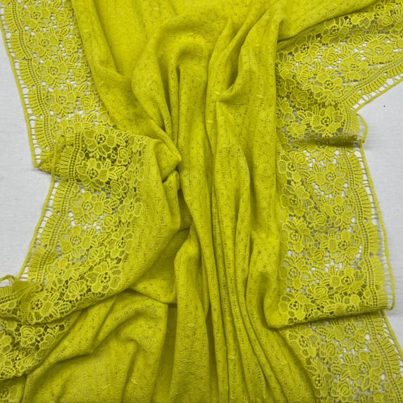 Daisy Floral Embroidery French Venice Lace Fabric, Lime Green