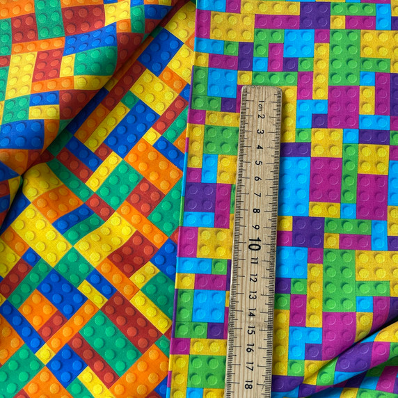 Lego Blocks Colourful Bricks Printed 100% Cotton Fabric By Prestige Fashion Fabrics