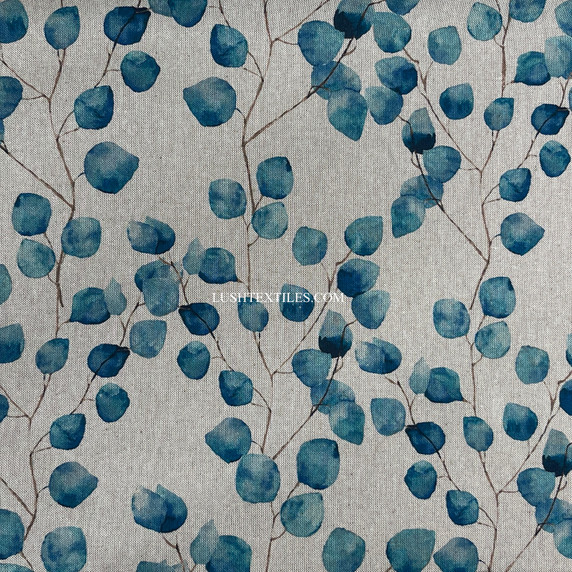 Eucalyptus Money Leaf Cotton Linen Upholstery Fabric, Teal