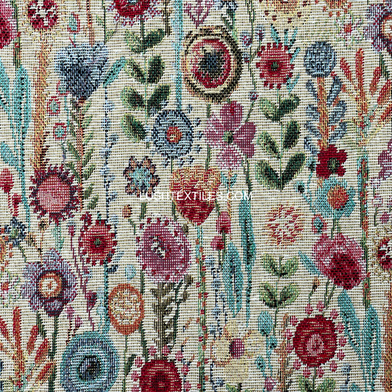 Floral Flowers Garden Upholstery Tapestry Fabric, Cream